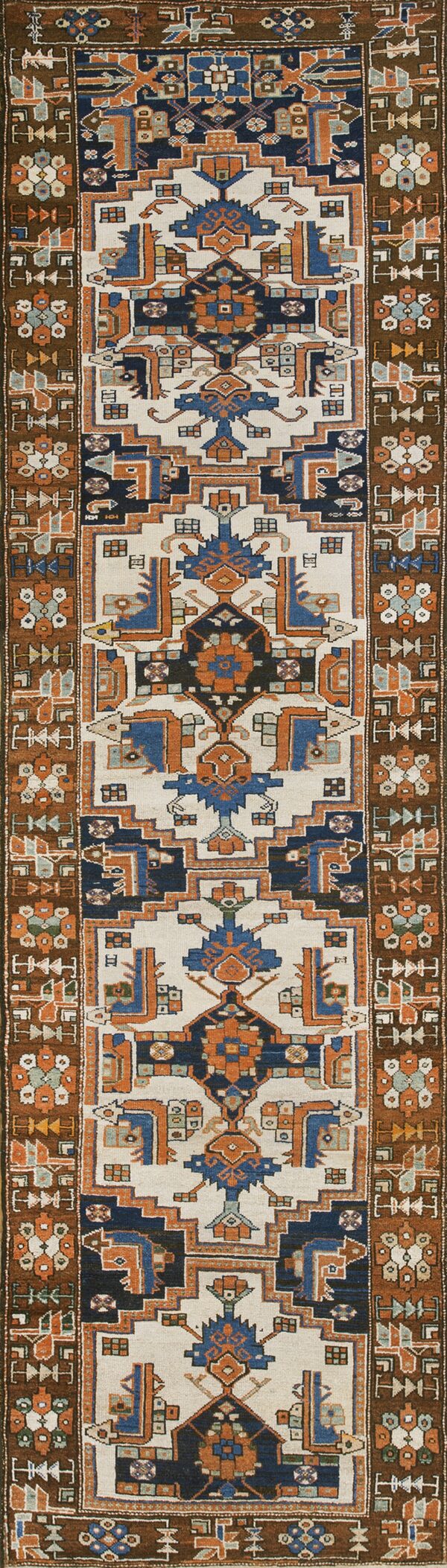 Ivory antique tribal geometric northwest persian wool hallway runner rug