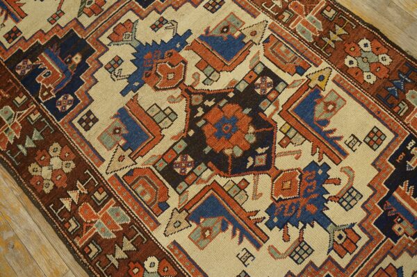 Ivory antique tribal geometric northwest persian wool hallway runner rug - image 3