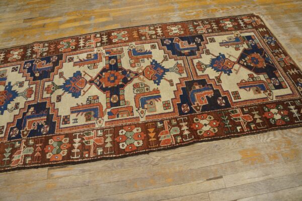 Ivory antique tribal geometric northwest persian wool hallway runner rug - image 5