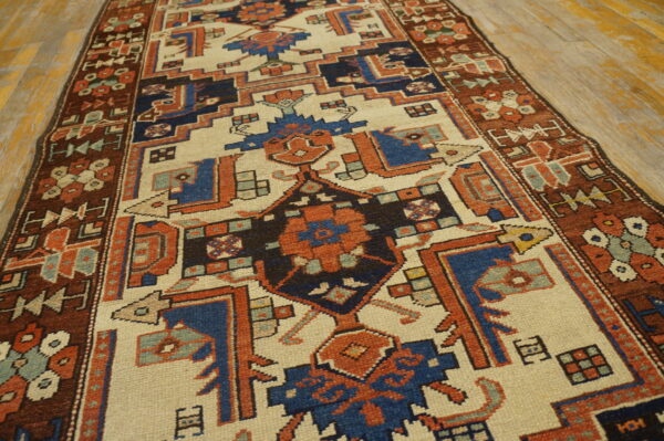 Ivory antique tribal geometric northwest persian wool hallway runner rug - image 7