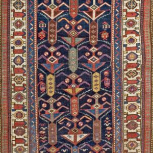 Blue Tribal Geometric Antique Wool Pile Northwest Persian Hand Knotted Runner Rug