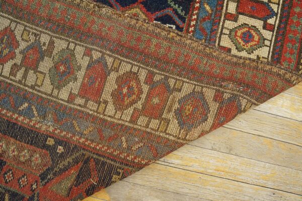 Blue tribal geometric antique wool pile northwest persian hand knotted runner rug - image 2