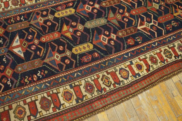 Blue tribal geometric antique wool pile northwest persian hand knotted runner rug - image 3