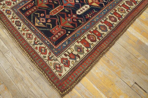 Blue tribal geometric antique wool pile northwest persian hand knotted runner rug - image 5