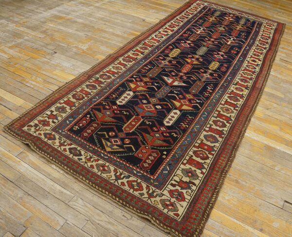 Blue tribal geometric antique wool pile northwest persian hand knotted runner rug - image 6