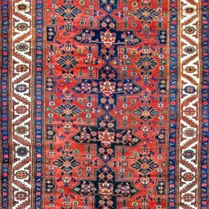 Rustic Tribal Geometric Antique Northwest Persian Wool Pile Hallway Runner Rug