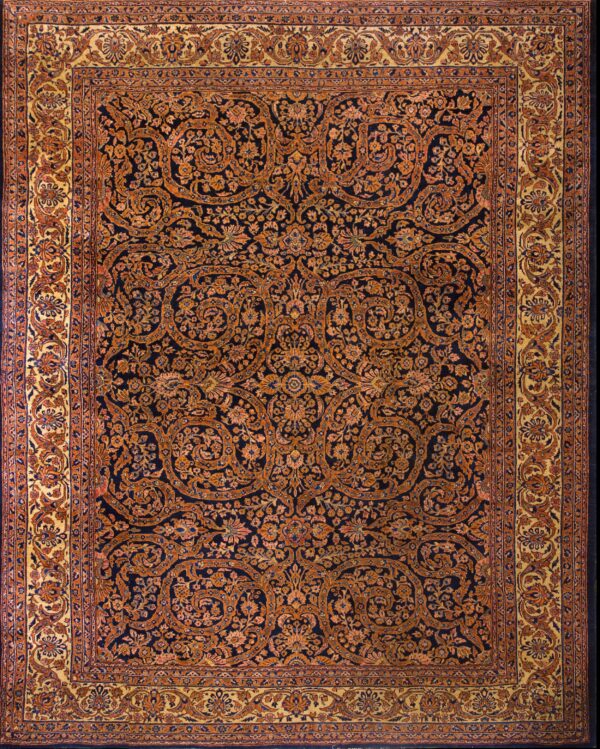 Magnificent navy blue color fine weave floral design antique persian sarouk rug