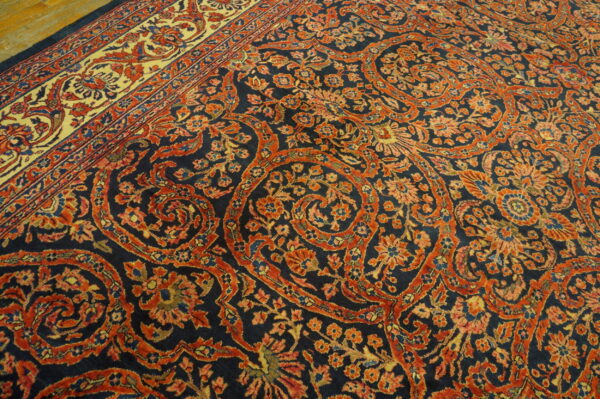 Magnificent navy blue color fine weave floral design antique persian sarouk rug - image 7