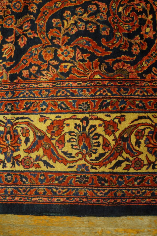 Magnificent navy blue color fine weave floral design antique persian sarouk rug - image 6
