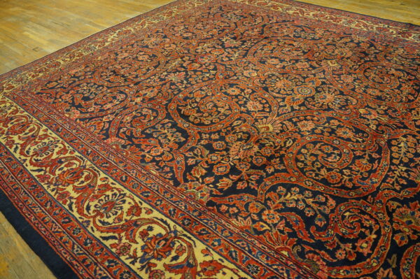 Magnificent navy blue color fine weave floral design antique persian sarouk rug - image 5