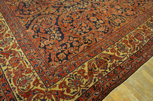 Magnificent navy blue color fine weave floral design antique persian sarouk rug - image 4