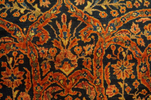 Magnificent navy blue color fine weave floral design antique persian sarouk rug - image 3