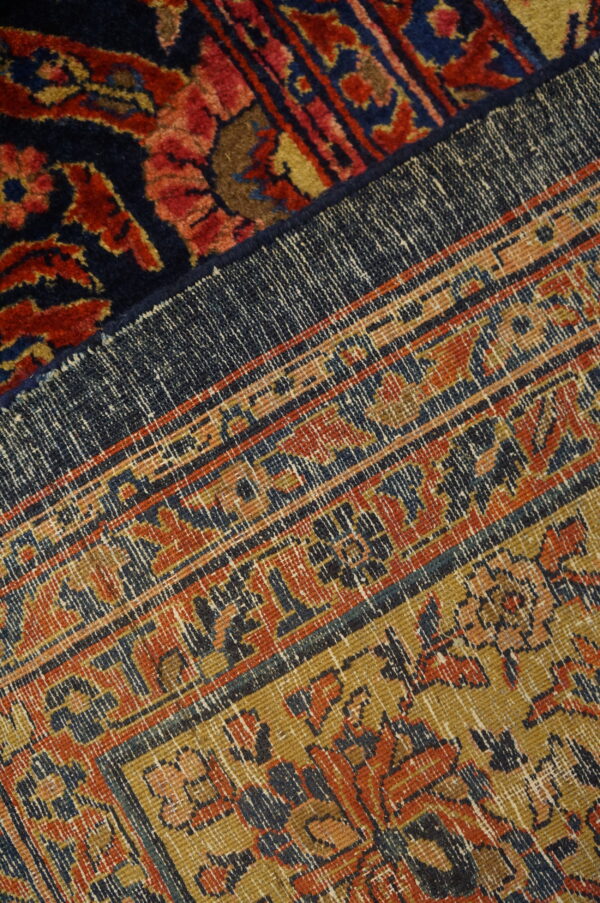Magnificent navy blue color fine weave floral design antique persian sarouk rug - image 2
