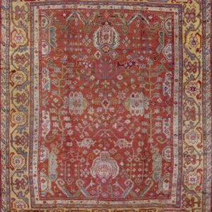 Large Scale Tribal Palmette Pattern Antique Rustic Turkish Oushak Room Size Rug