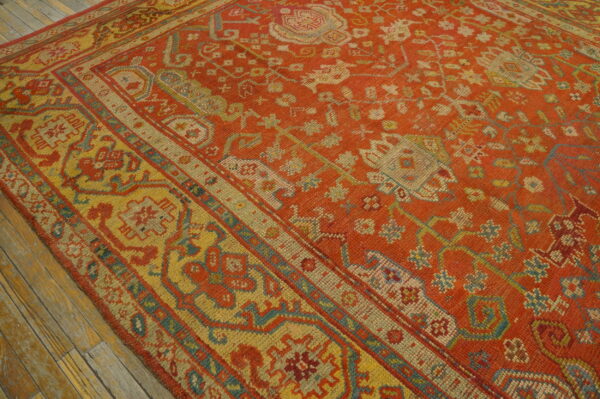 Large scale tribal palmette pattern antique rustic turkish oushak room size rug - image 6