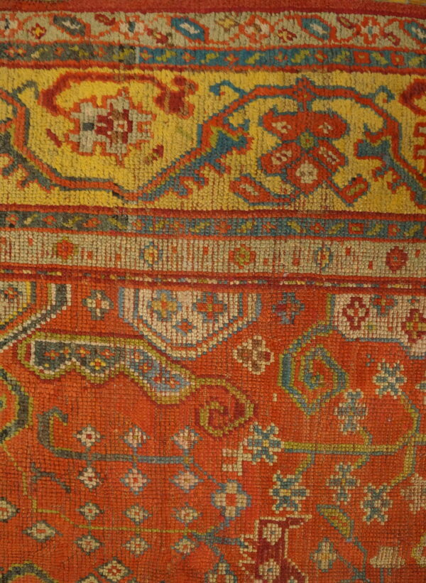 Large scale tribal palmette pattern antique rustic turkish oushak room size rug - image 2