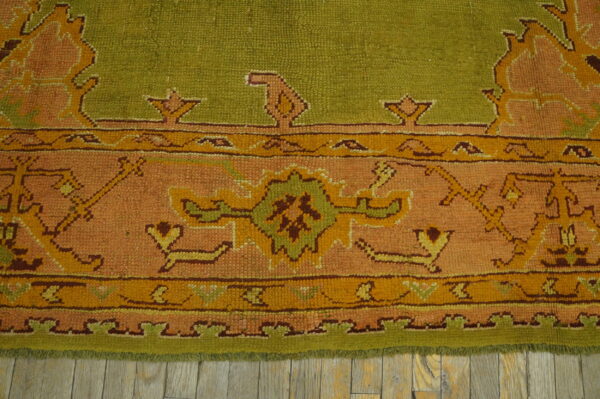 Soft green background tribal medallion design square antique turkish oushak rug - image 7
