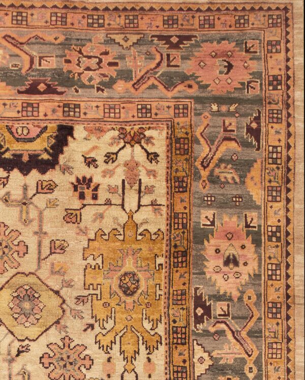 Large ivory background allover tribal design antique turkish oushak carpet - image 3