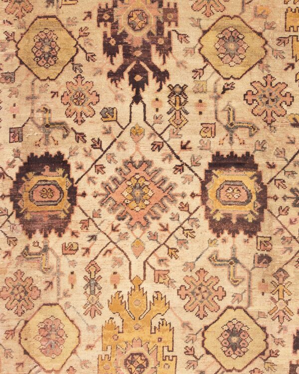 Large ivory background allover tribal design antique turkish oushak carpet - image 4