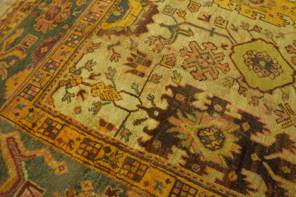 Large ivory background allover tribal design antique turkish oushak carpet - image 5