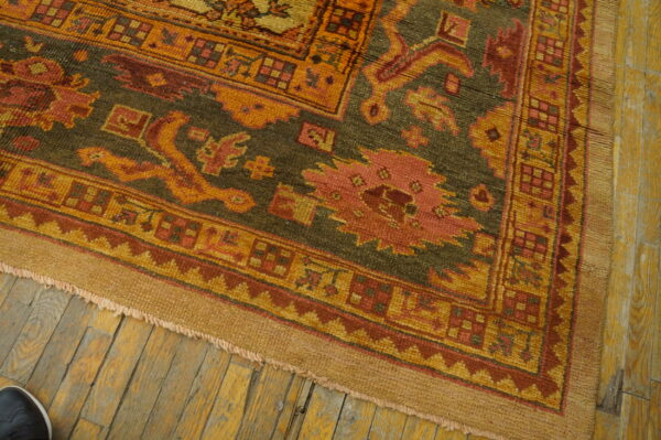 Large ivory background allover tribal design antique turkish oushak carpet - image 6