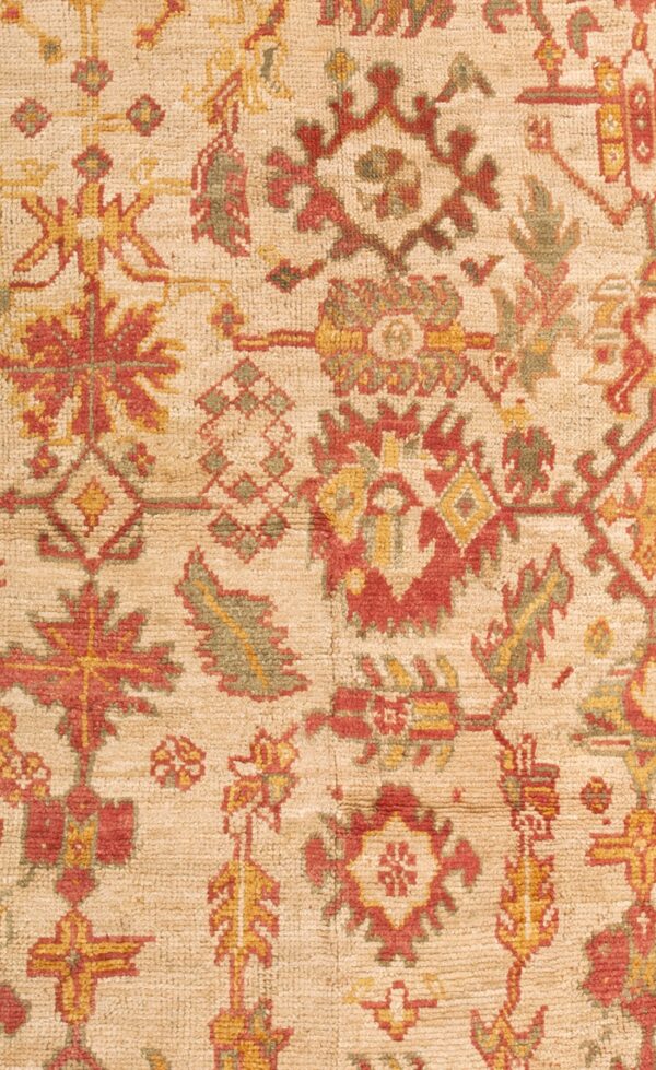 Decorative light ivory color tribal large scale antique turkish room size oushak rug - image 3