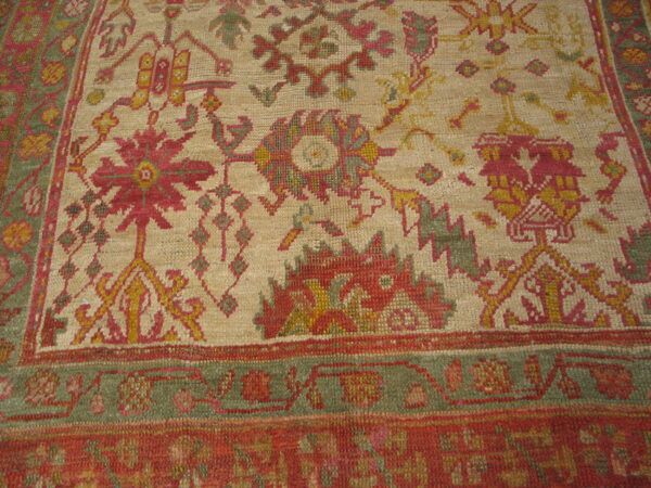 Decorative light ivory color tribal large scale antique turkish room size oushak rug - image 4