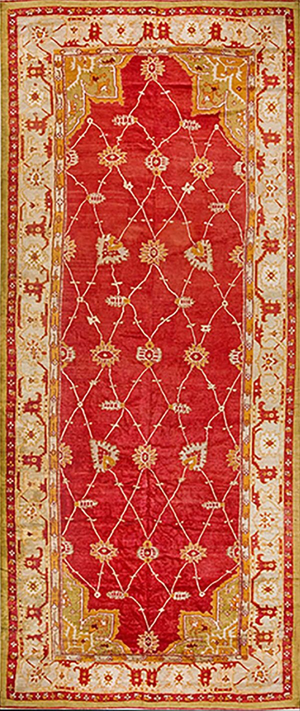 Large scale arts and crafts design antique red color turkish oushak rug