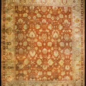 Large Scale Tribal Pattern Antique Rustic Coral Color Big Turkish Oushak Rug