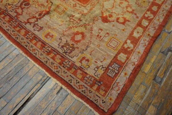 Large scale tribal pattern antique rustic coral color big turkish oushak rug - image 7