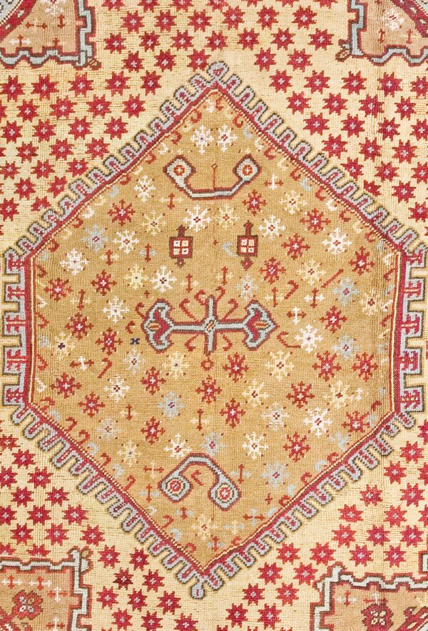 Unique hexagonal medallion design antique tribal turkish oushak rug - image 8