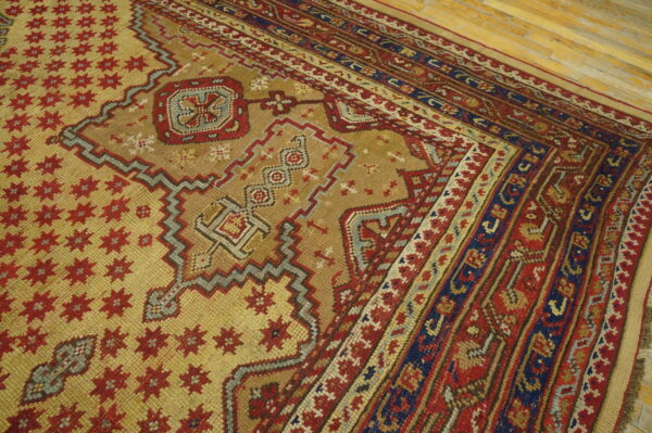 Unique hexagonal medallion design antique tribal turkish oushak rug - image 2