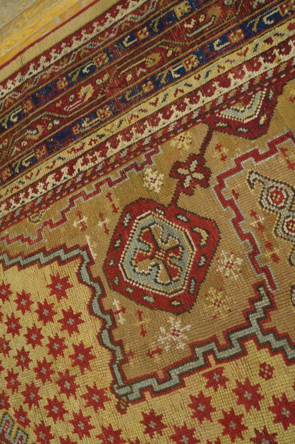 Unique hexagonal medallion design antique tribal turkish oushak rug - image 3
