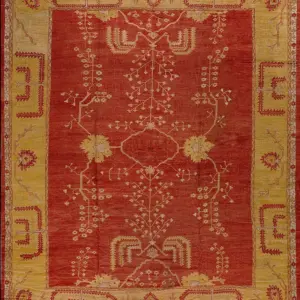 Antique Warm Red Field Tribal Geometric Weeping Willow Design Turkish Oushak Rug by Rugs On Net
