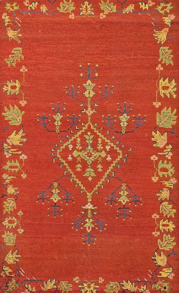 Bold red field antique tribal geometric open field medallion turkish oushak rug by rugs on net