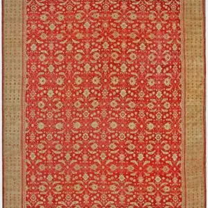 Brilliant Red Color Allover Design Antique Large Room Size Indian Agra Rug by Rugs On Net