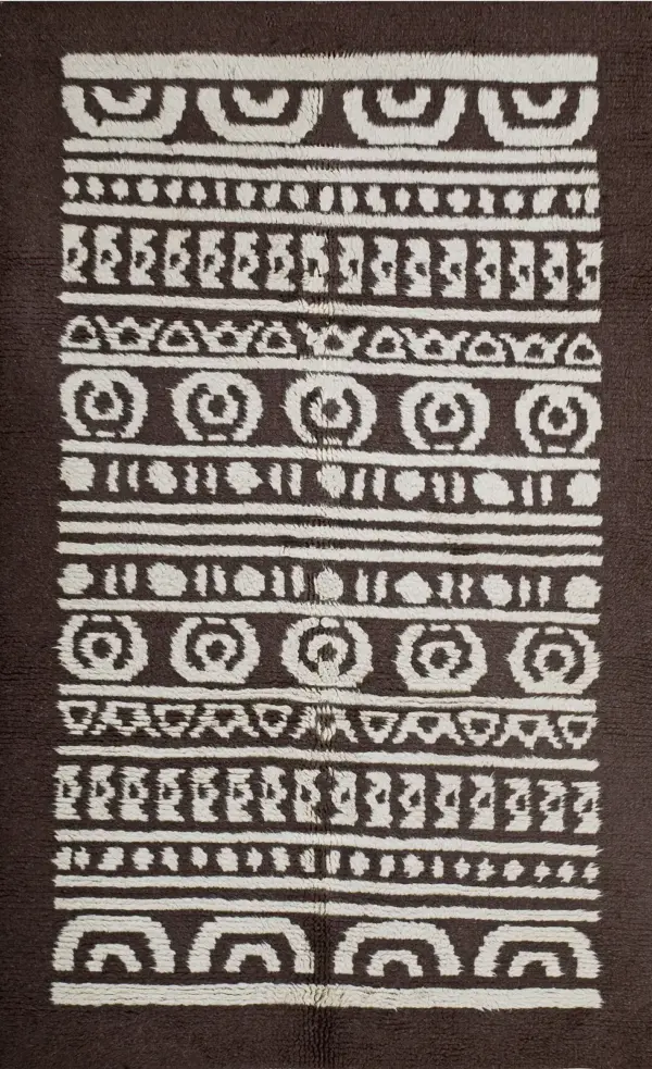 Brown antique bold tribal geometric small vintage mid century continental art moderne rug by rugs on net