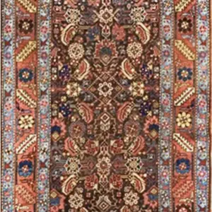 Brown Tribal Herati Design Antique 19th Century Persian Bakshaish Hall Runner Rug by Rugs On Net