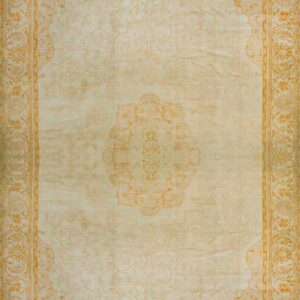 Decorative Light Ivory Antique Oversized Turkish Borlou Medallion Oushak Carpet by Rugs On Net