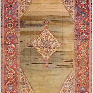 Earthy Camel Color Antique Tribal Geometric Herati Medallion Design Antique Persian Bakshaish Rug by Rugs On Net