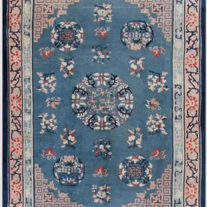 Floral Antique Hand Knotted Wool Pile Light Blue Peking Chinese Dragon Rug by Rugs On Net