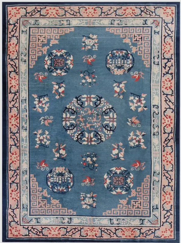 Floral antique hand knotted wool pile light blue peking chinese dragon rug by rugs on net