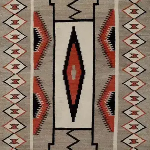 Grey Antique Tribal Geometric Storm Pattern Native American Flatweave Navajo Rug by Rugs On Net