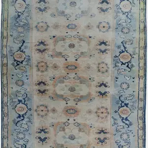 Ivory and Light Blue Antique Tribal Herati Pattern Indian Cotton Agra Rug by rugs On Net