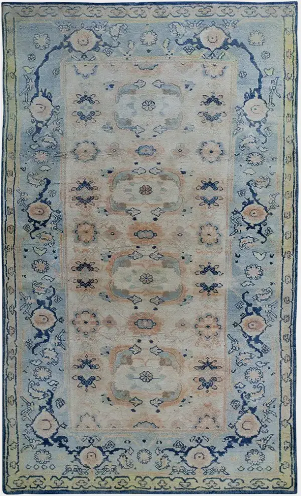Ivory and light blue antique tribal herati pattern indian cotton agra rug by rugs on net