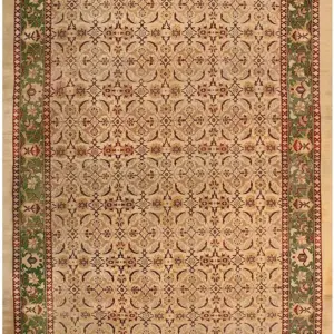 Ivory Antique 19th Century Large Size Allover Floral Herati Design Indian Amritsar Carpet by Rugs On Net