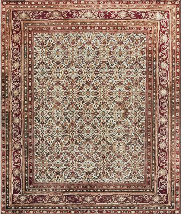 Ivory antique allover herati design room size indian agra carpet by rugs on net