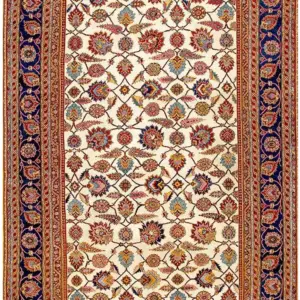 Ivory Antique Large Scale Allover Tribal Floral Design Indian Agra Carpet by Rugs On Net