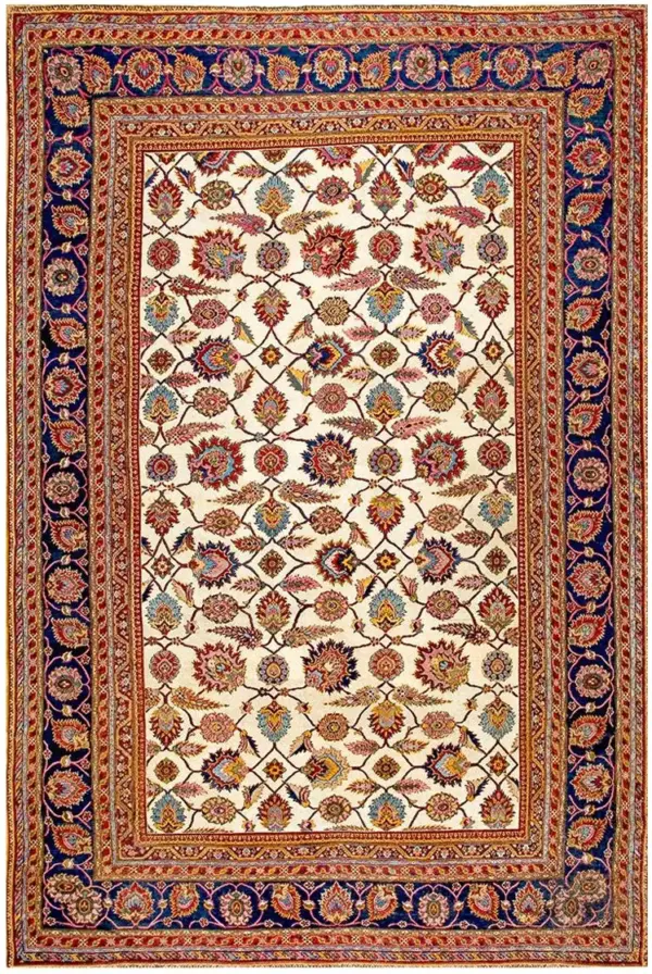 Ivory antique large scale allover tribal floral design indian agra carpet by rugs on net
