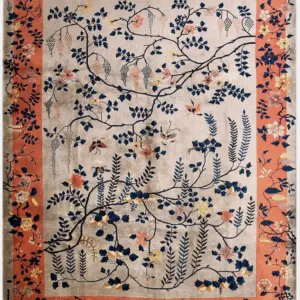 Ivory Cream Color Artistic Flowing Floral Branches Antique Chinese Art Deco Carpet by Rugs On Net